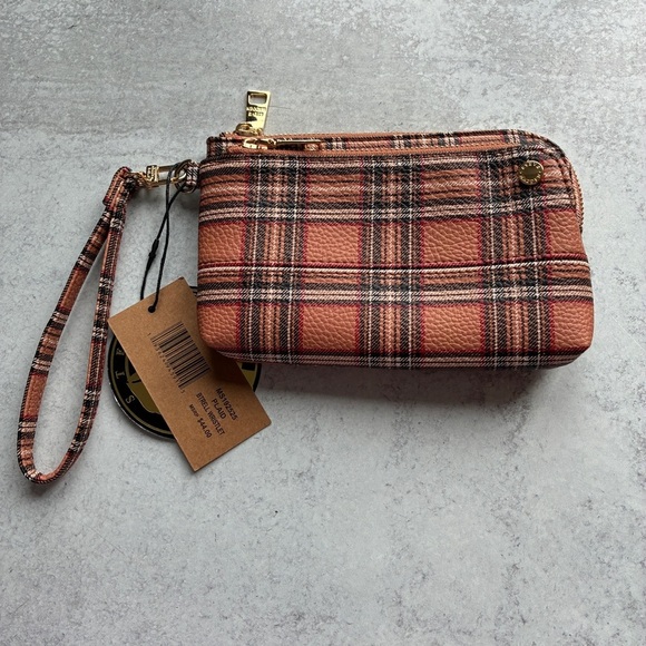 Steve Madden Plaid Dual Zip Wristlet Clutch in Red and Brown - Picture 14 of 14